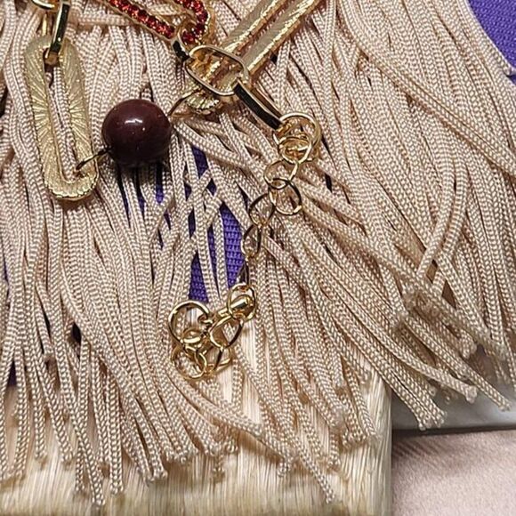 New, Not Worn, Austrian Crystal, Jasper Beaded Paper Clip Brass Bracelet - Picture 5 of 6